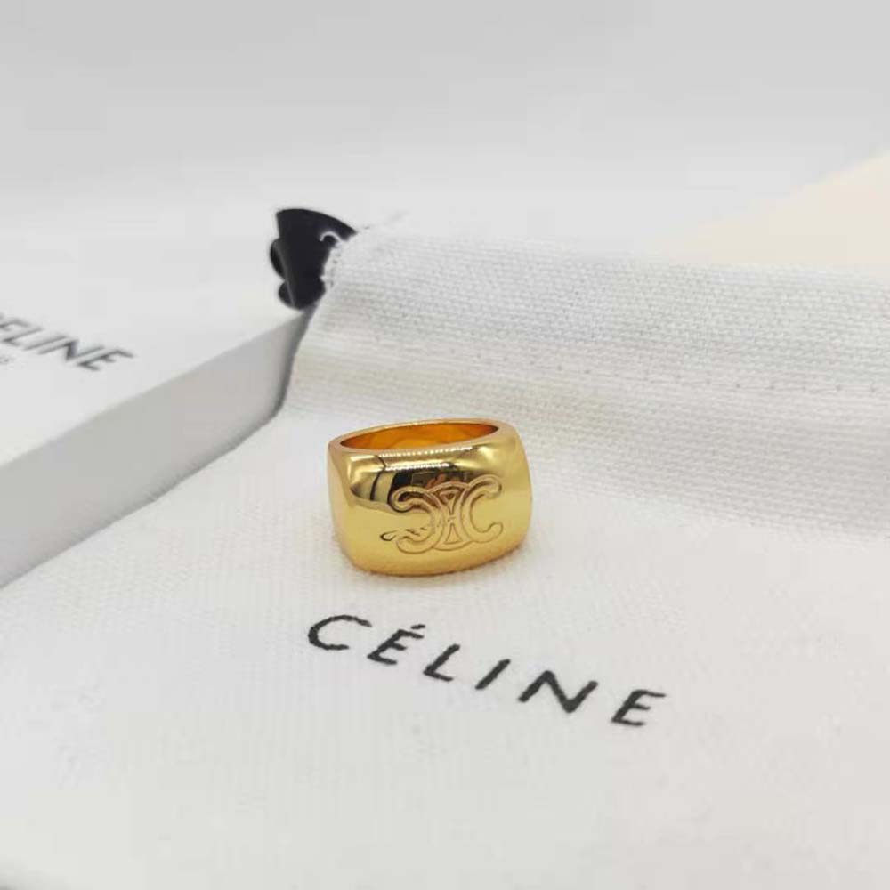 Side angle showing bold band silhouette of Celine Women Triomphe Bold Ring