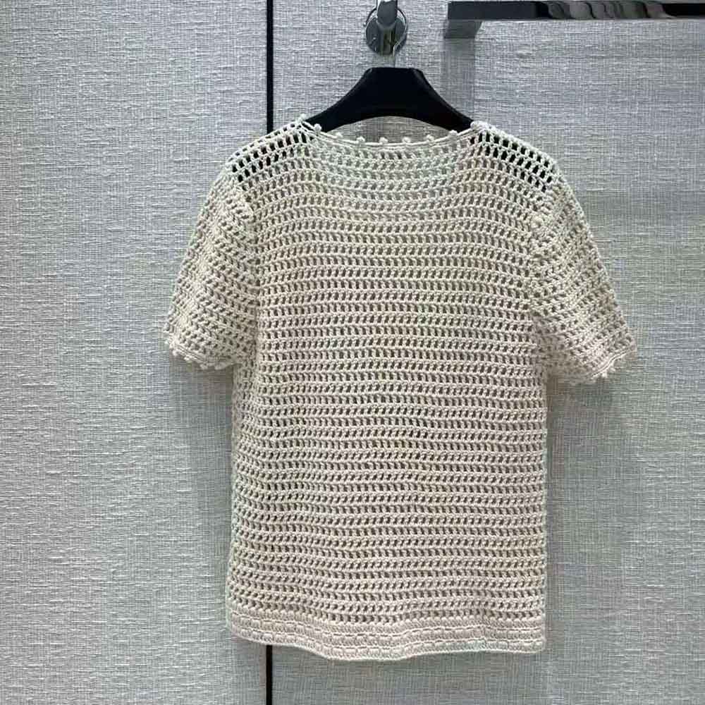 Side angle showing fit and texture of Celine Women Triomphe T-Shirt