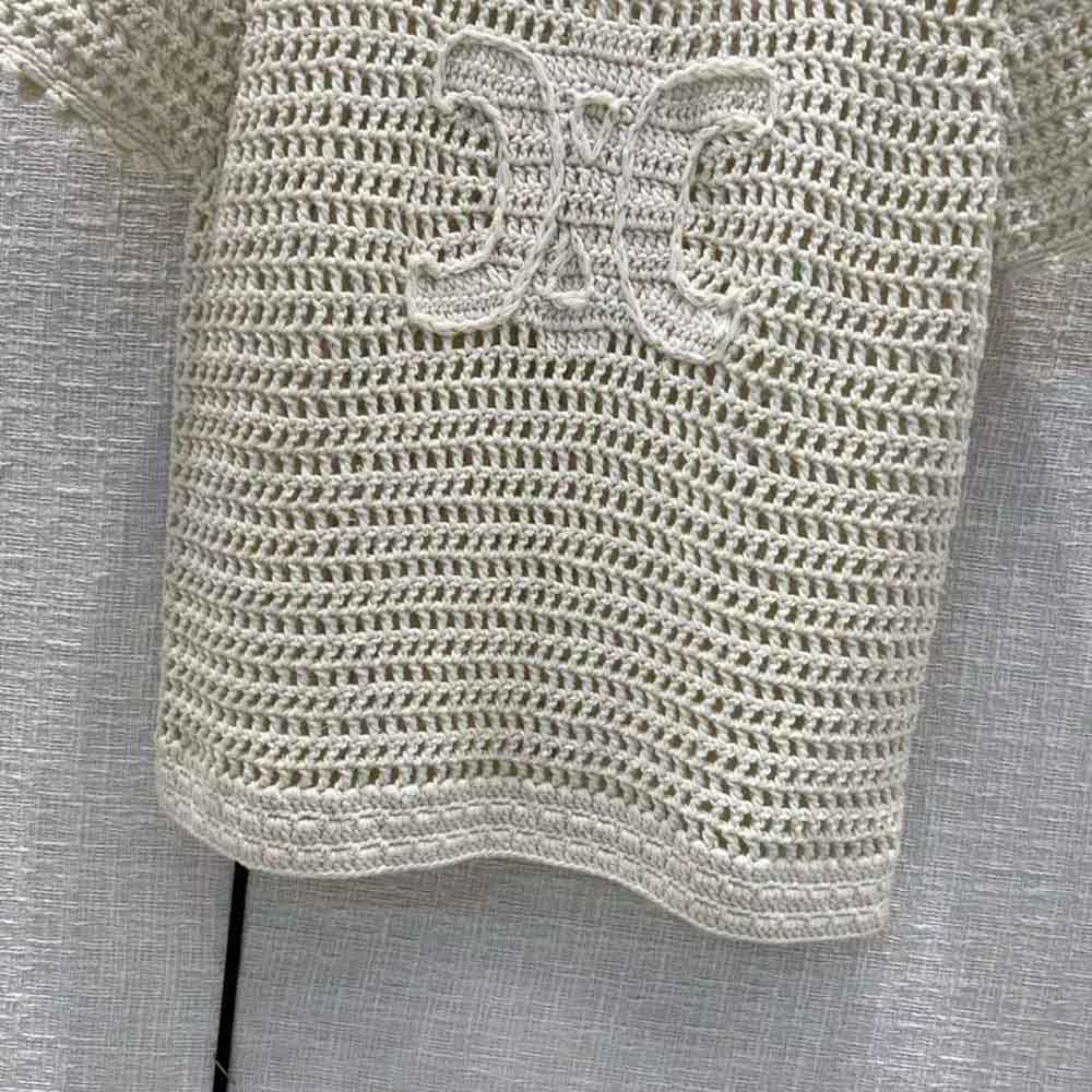 Celine Women Triomphe T-Shirt in Crocheted Cotton - image 6