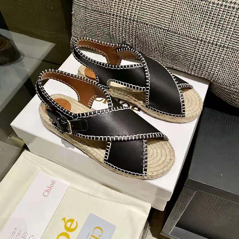 Overhead shot of Chloe Women Lucinda Flat Espadrille-Black highlighting flat silhouette