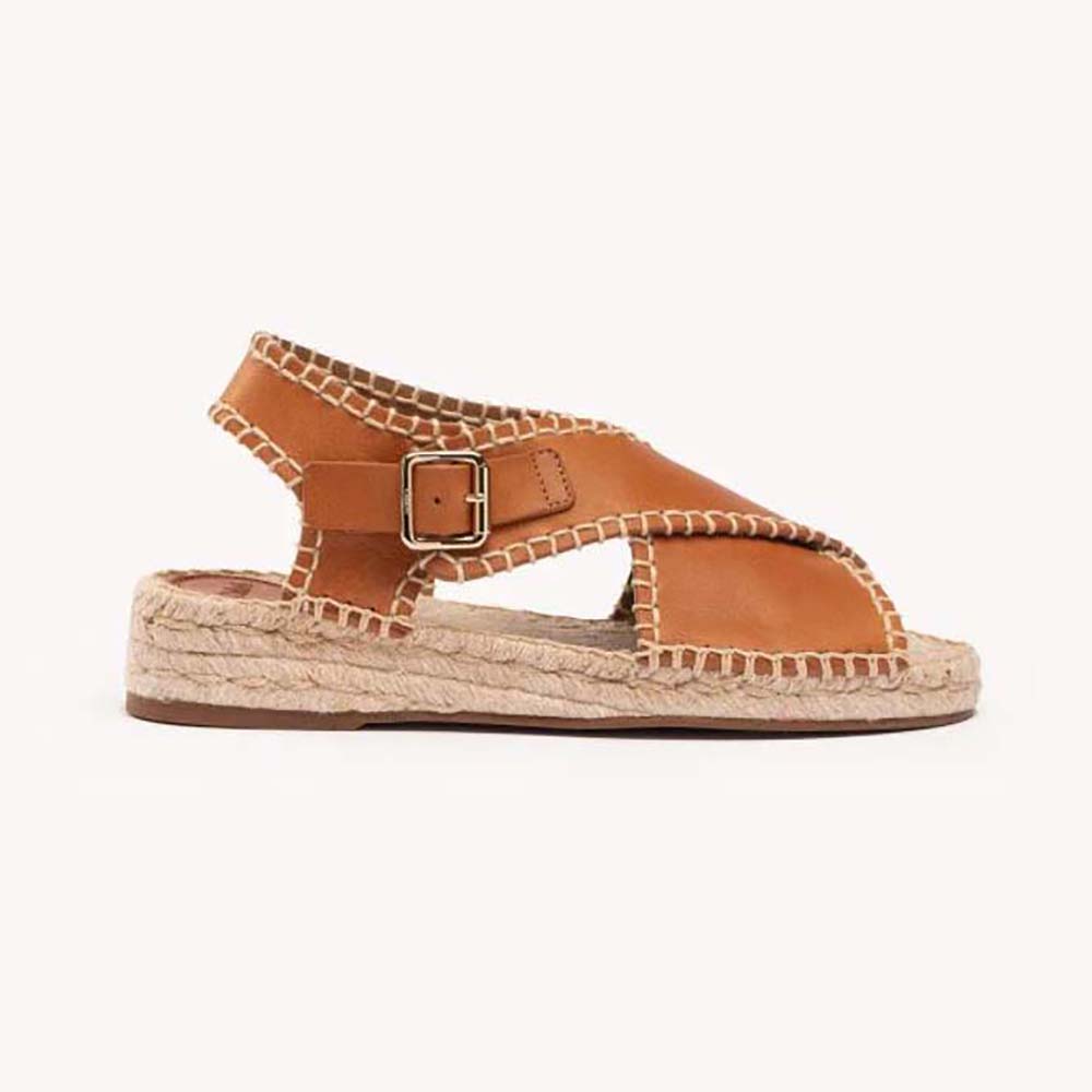 Side view of Chloe Women Lucinda Flat Espadrille-Brown showing silhouette