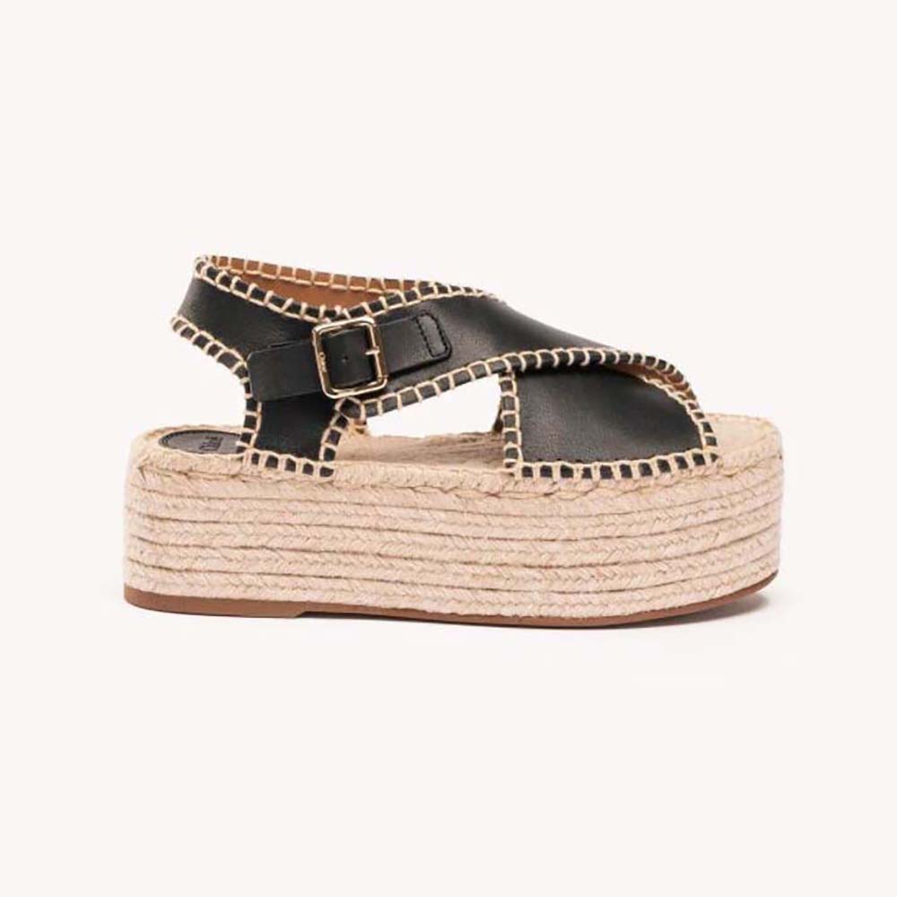Side profile of Chloe Women Lucinda Platform Espadrille in black leather