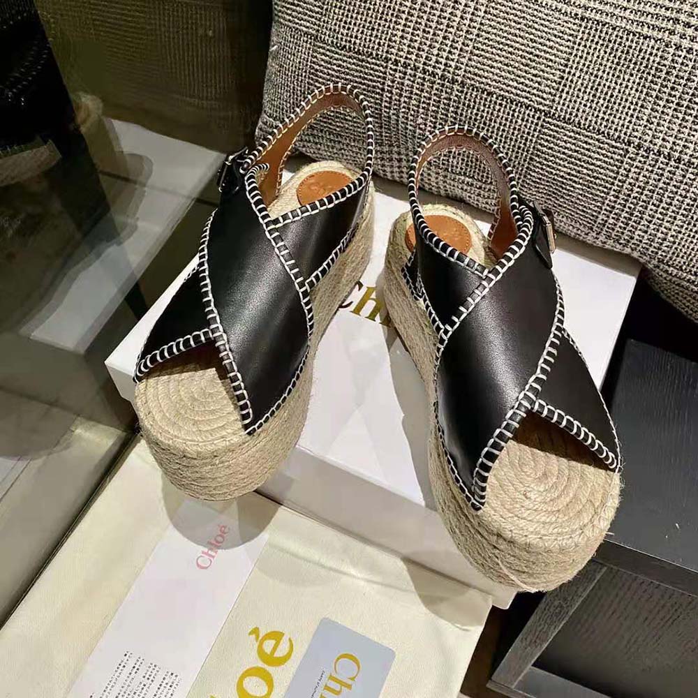 Close-up of ankle tie and jute platform on Chloe Women Lucinda Espadrille