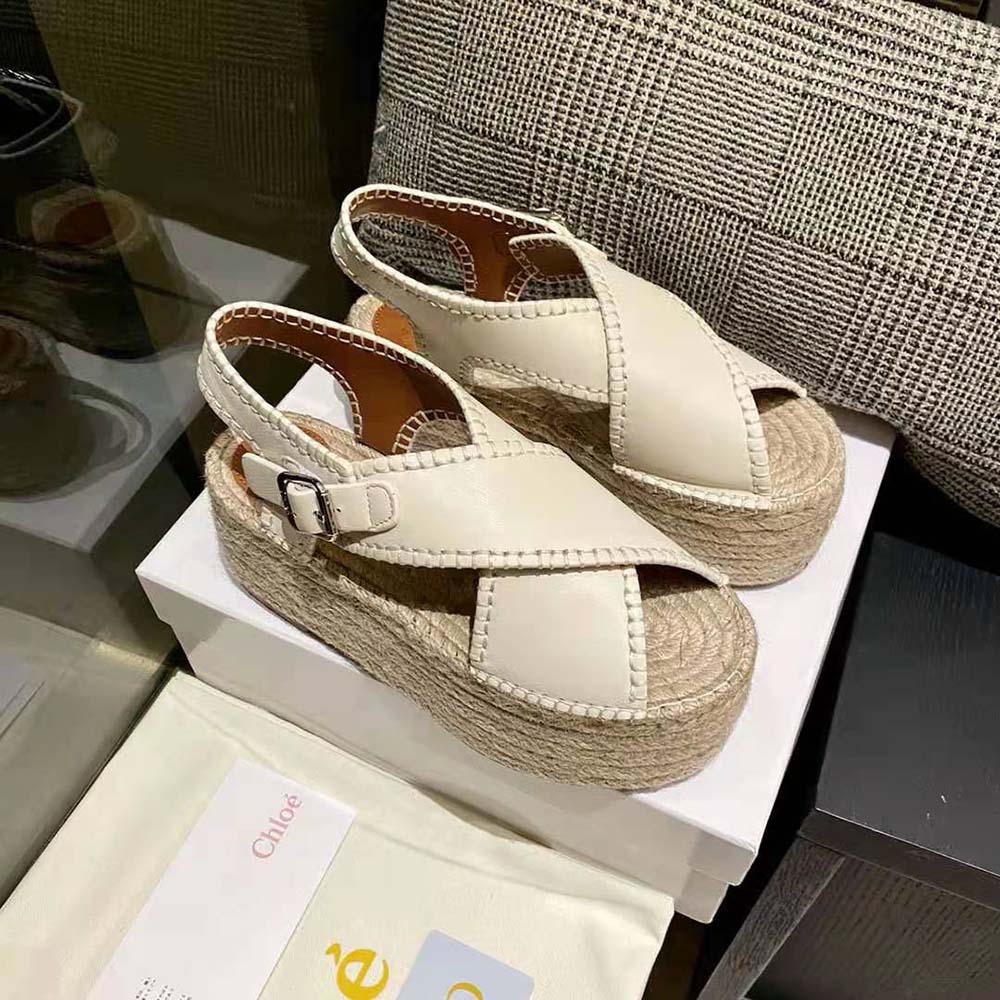 Top angle showing elastic slip-on design of Chloe Lucinda platform sandal