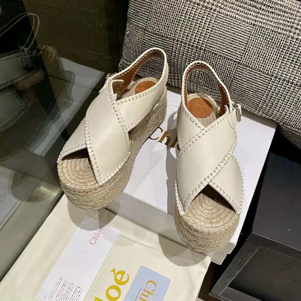 Close-up of white jute sole and braided detailing on Lucinda espadrille