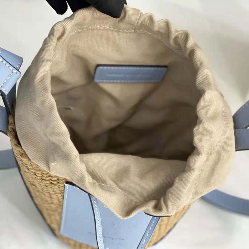 Chloe Women Small Basket in Fair-Trade Paper and Shiny Calfskin-Blue - image 9