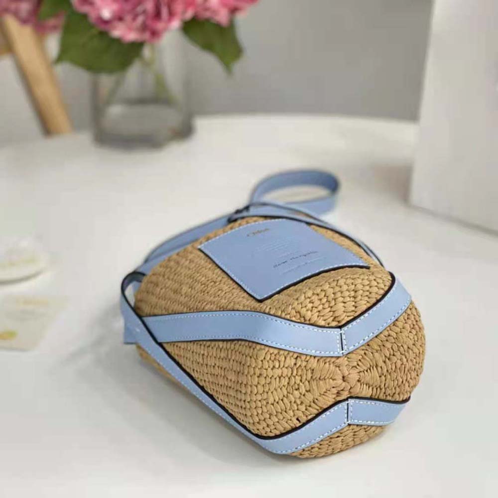 Chloe Women Small Basket in Fair-Trade Paper and Shiny Calfskin-Blue - image 6