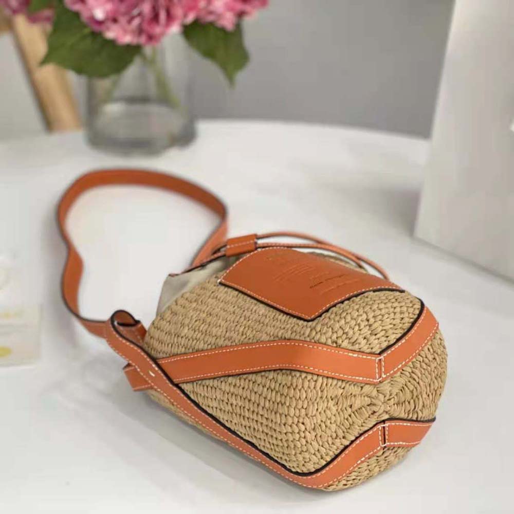 Chloe Women Small Basket in Fair-Trade Paper and Shiny Calfskin-Orange - image 5