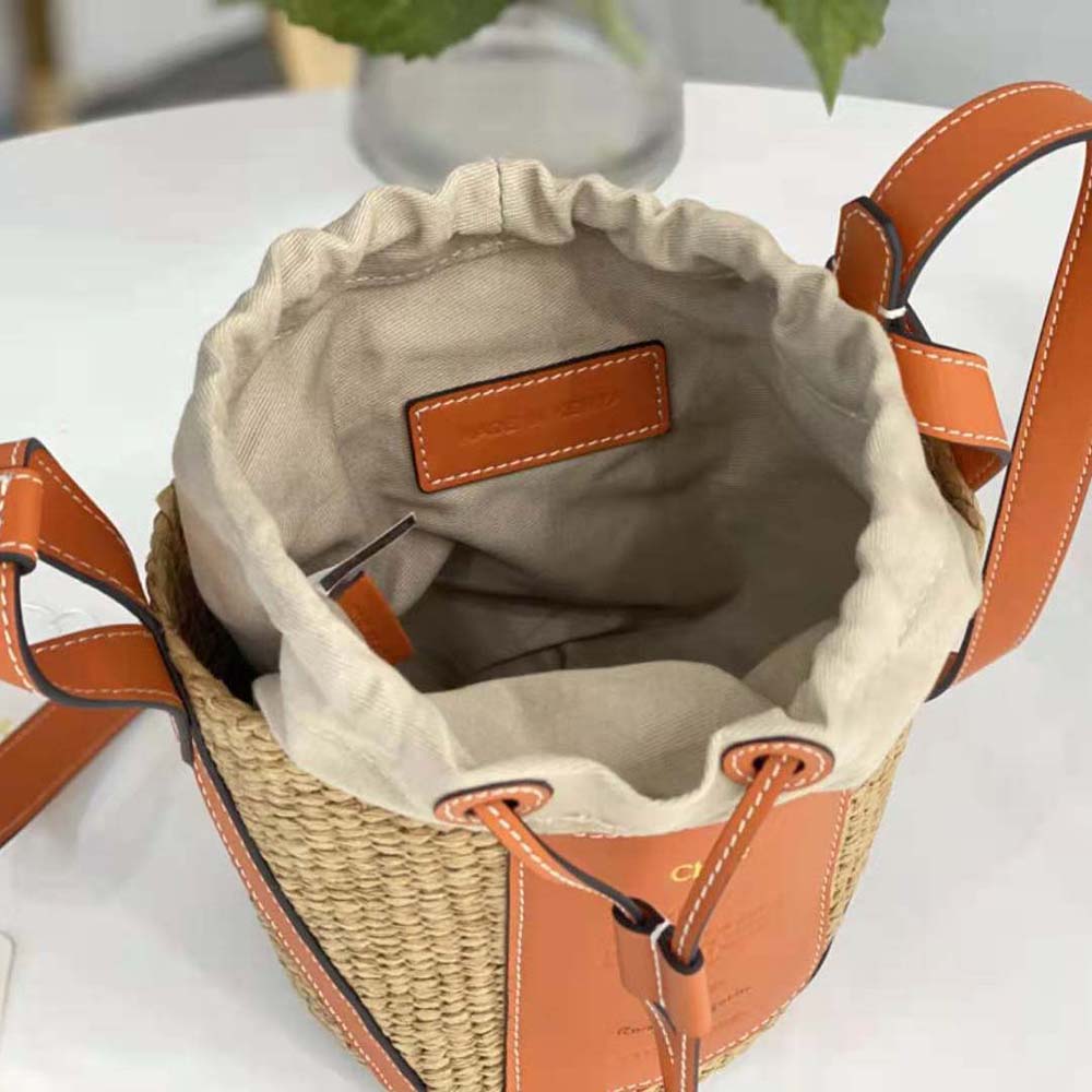 Chloe Women Small Basket in Fair-Trade Paper and Shiny Calfskin-Orange - image 7