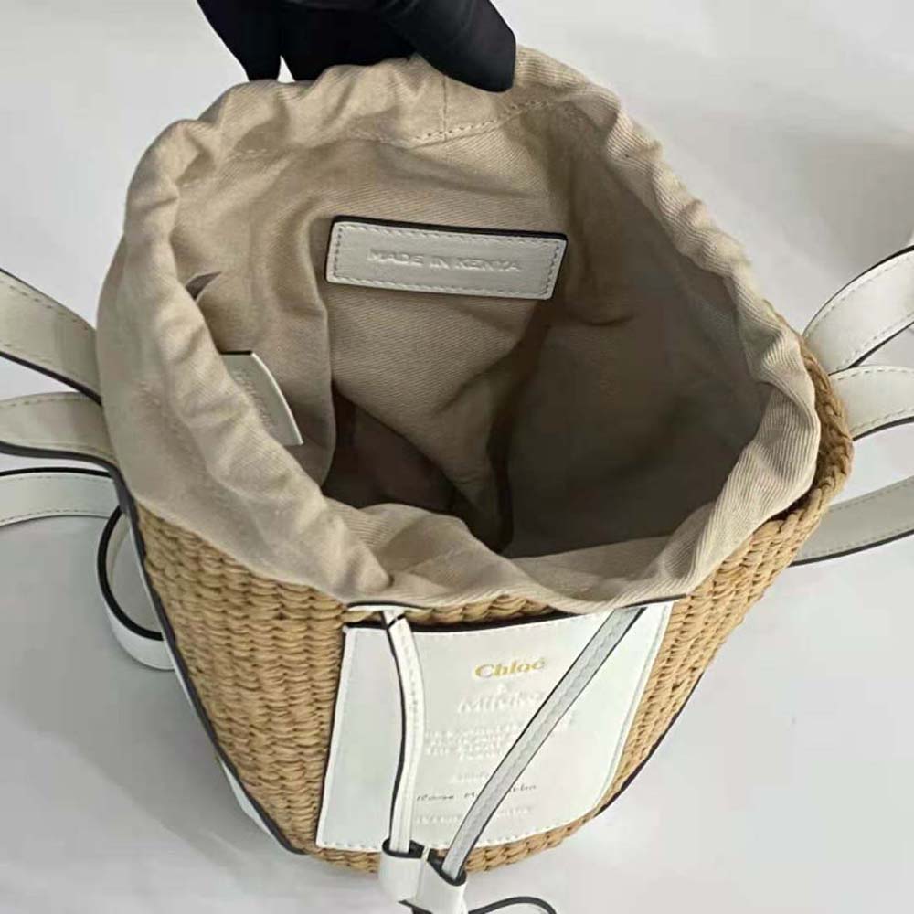 Chloe Women Small Basket in Fair-Trade Paper and Shiny Calfskin-White - image 9