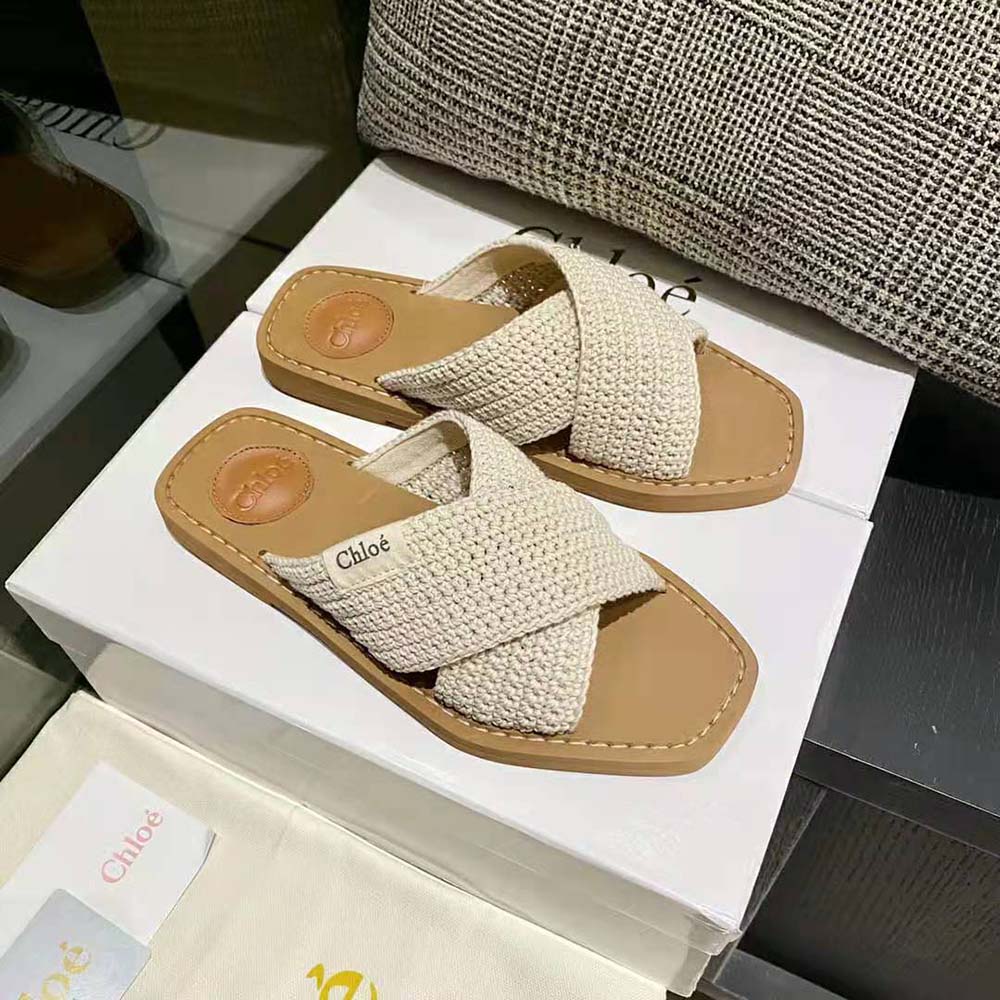 Top view of Chloe Women Woody Flat Mule-Beige showing slip-on silhouette