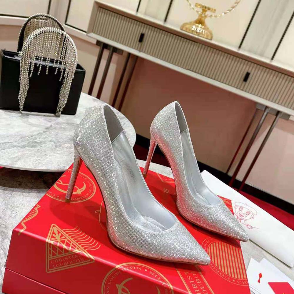 Back view showing buckle closure on Christian Louboutin Women So Kate 120 mm Heel Height-Silver