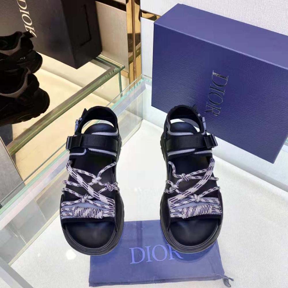 Close-up detail of Dior Men H-Town Sandal metal hardware and nubuck texture