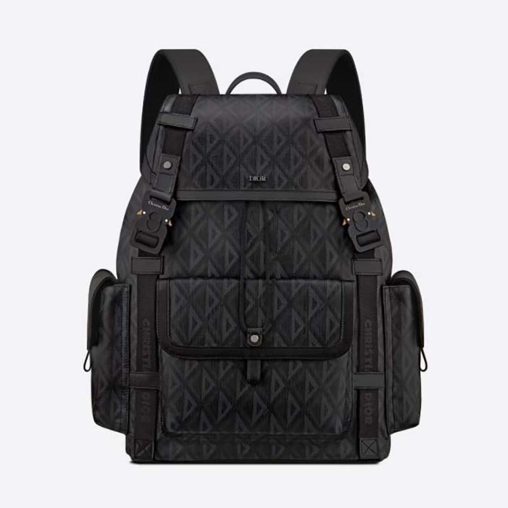 Front view of Dior Men Hit the Road Backpack Black CD Diamond Canvas