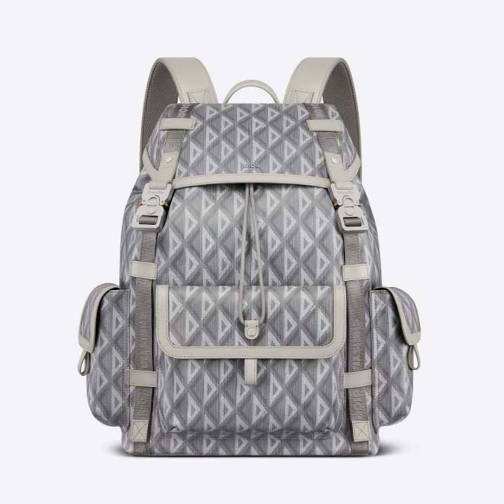 Front view of Dior Men Hit the Road Backpack Dior Gray CD Diamond Canvas