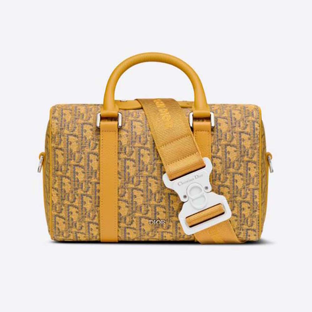 Front view of Dior Men Lingot 26 Bag Gold-Tone Dior Oblique Jacquard yellow shoulder bag