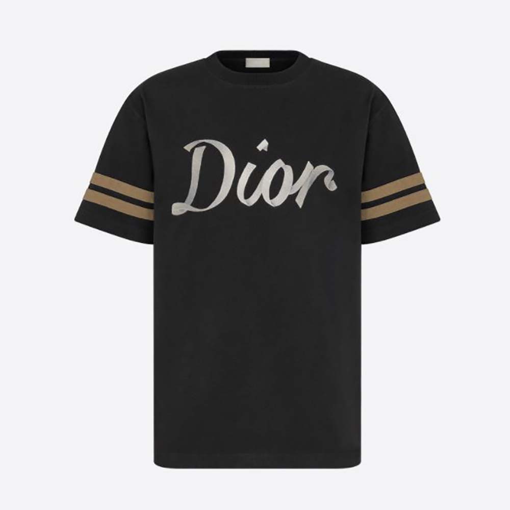 Front view of Dior Men Relaxed-Fit T-shirt Black Organic Cotton Compact Jersey