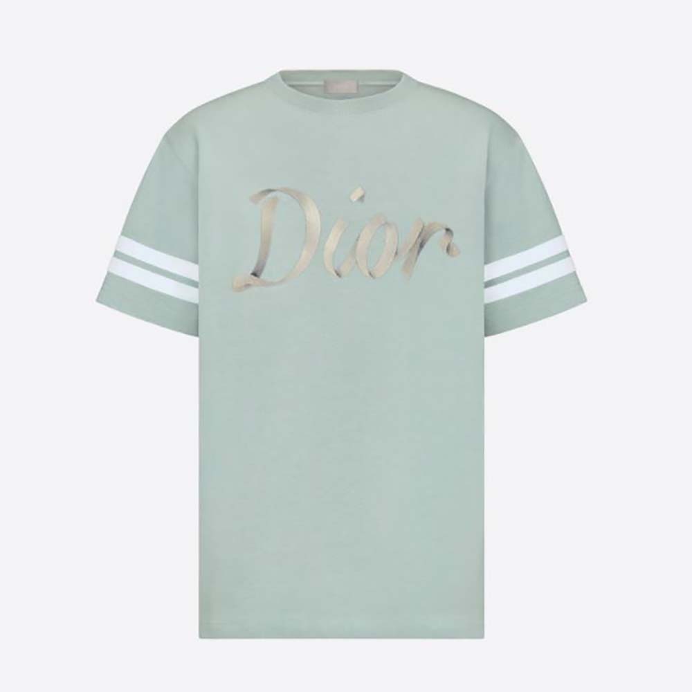 Front view of Dior Men Relaxed-Fit T-shirt Light Green Organic Cotton Compact Jersey