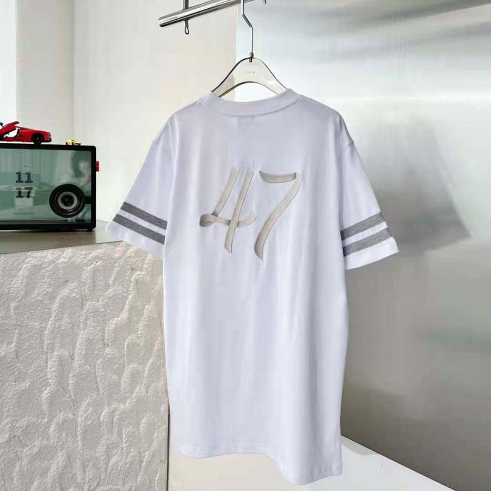 Side angle showing relaxed fit silhouette of Dior Men Relaxed-Fit T-shirt white tee