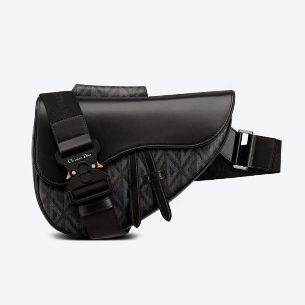 Front view of Dior Men Saddle Bag Black CD Diamond Canvas and Smooth Calfskin