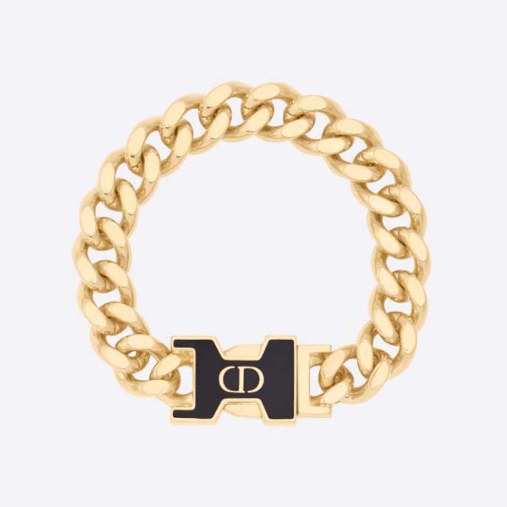 Close-up of Dior Women 30 Montaigne Bracelet gold-finish and black lacquer detail