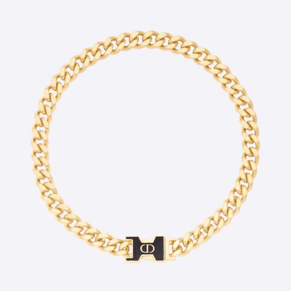 Front view of Dior Women 30 Montaigne Necklace Gold-Finish Metal and Black Lacquer