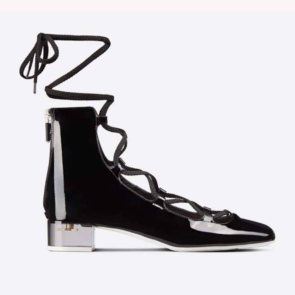 Side view of Dior Women Arty Lace-up Ankle Boot Black Patent Calfskin