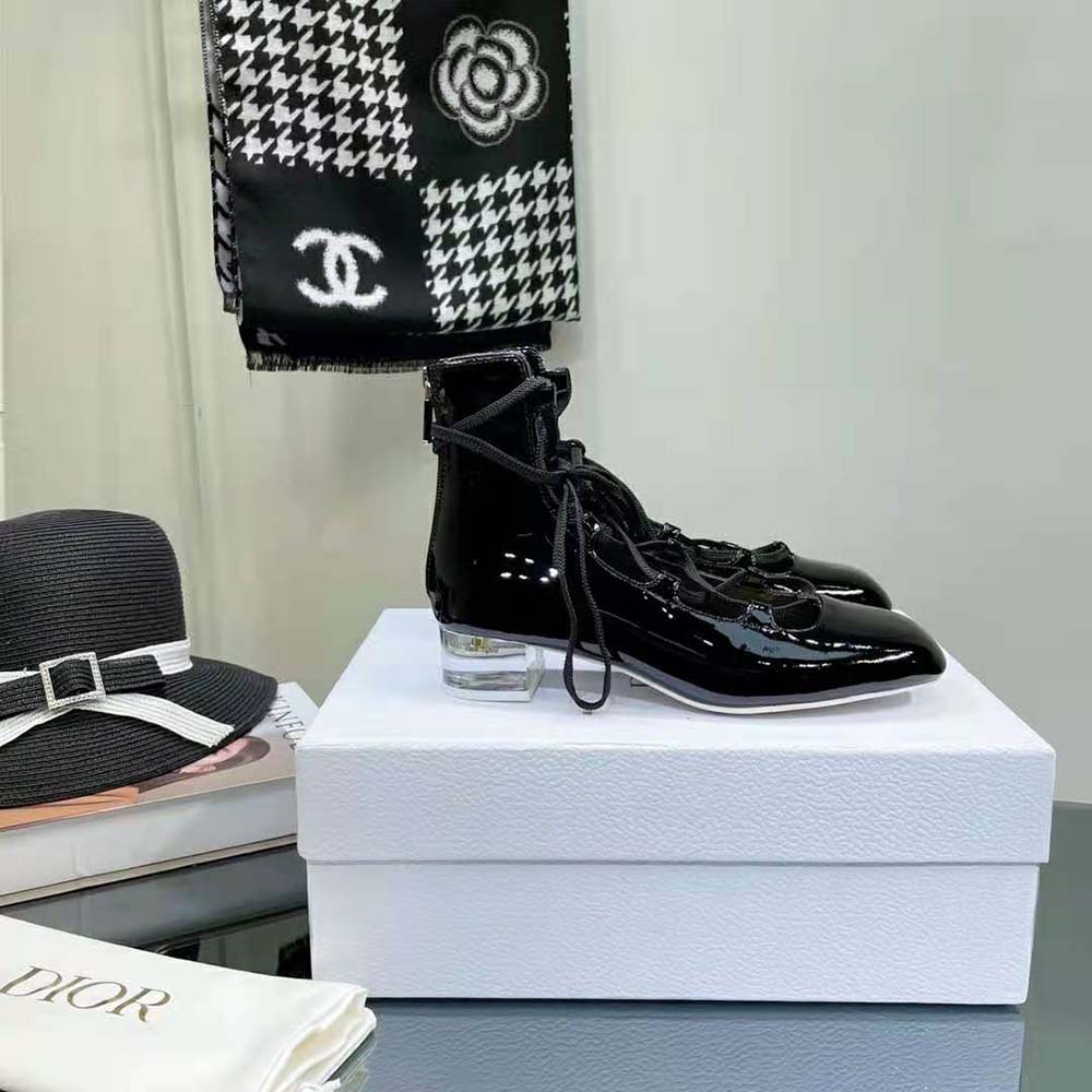 Dior Women Arty Lace-up Ankle Boot Black Patent Calfskin - image 8