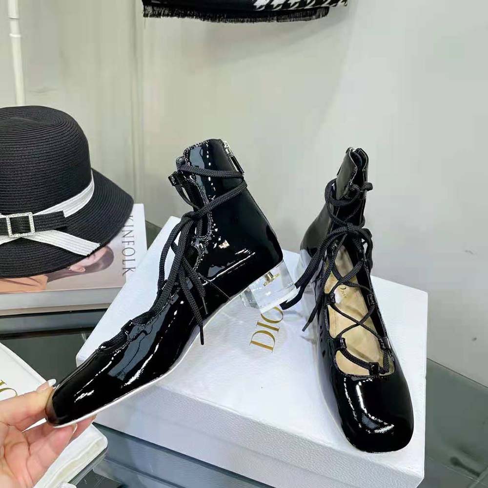Dior Women Arty Lace-up Ankle Boot Black Patent Calfskin - image 6