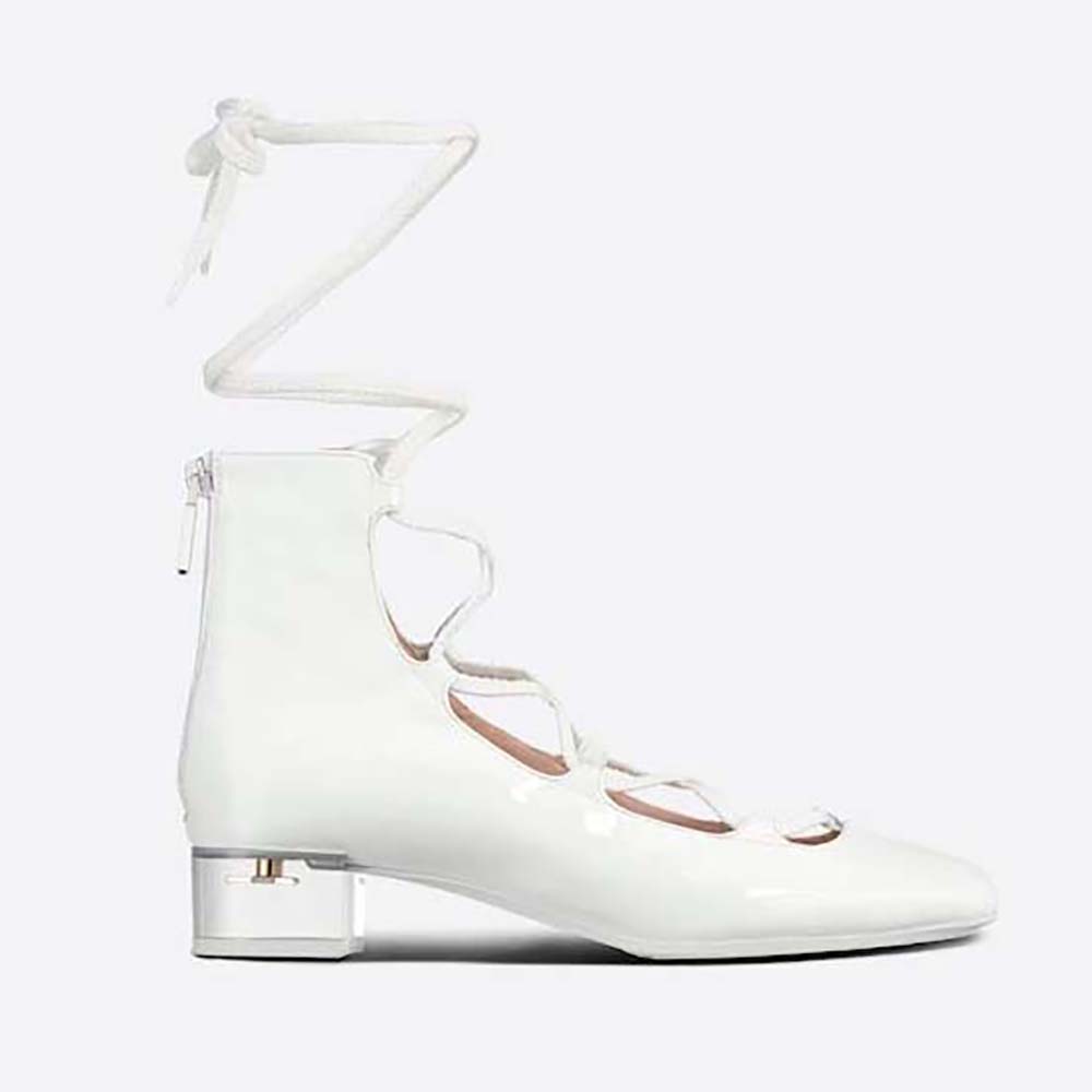 Side view of Dior Women Arty Lace-up Ankle Boot White Patent Calfskin