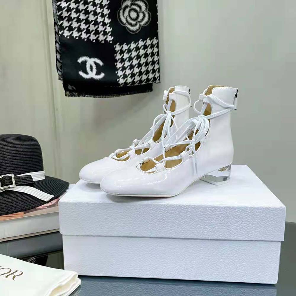 Dior Women Arty Lace-up Ankle Boot White Patent Calfskin - image 4