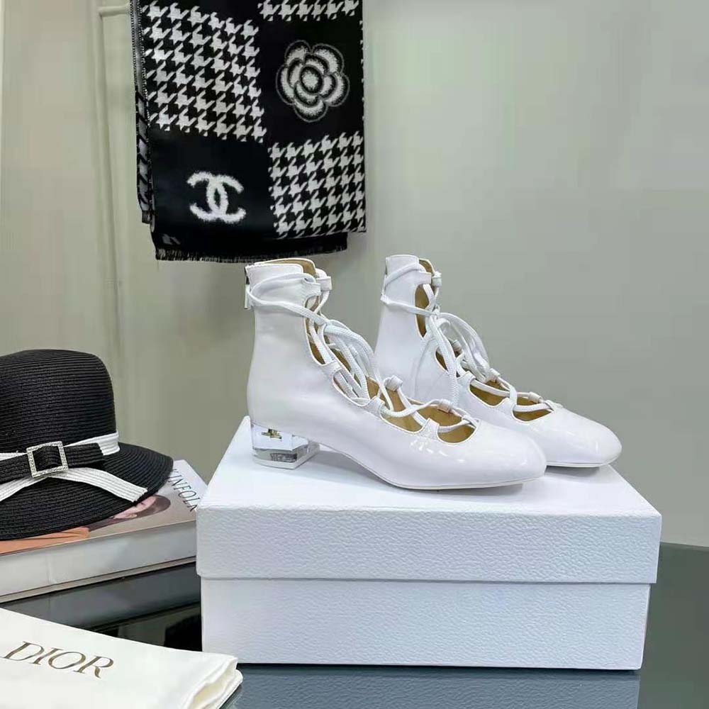 Dior Women Arty Lace-up Ankle Boot White Patent Calfskin - image 6