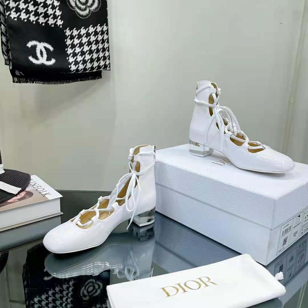 Dior Women Arty Lace-up Ankle Boot White Patent Calfskin - image 5