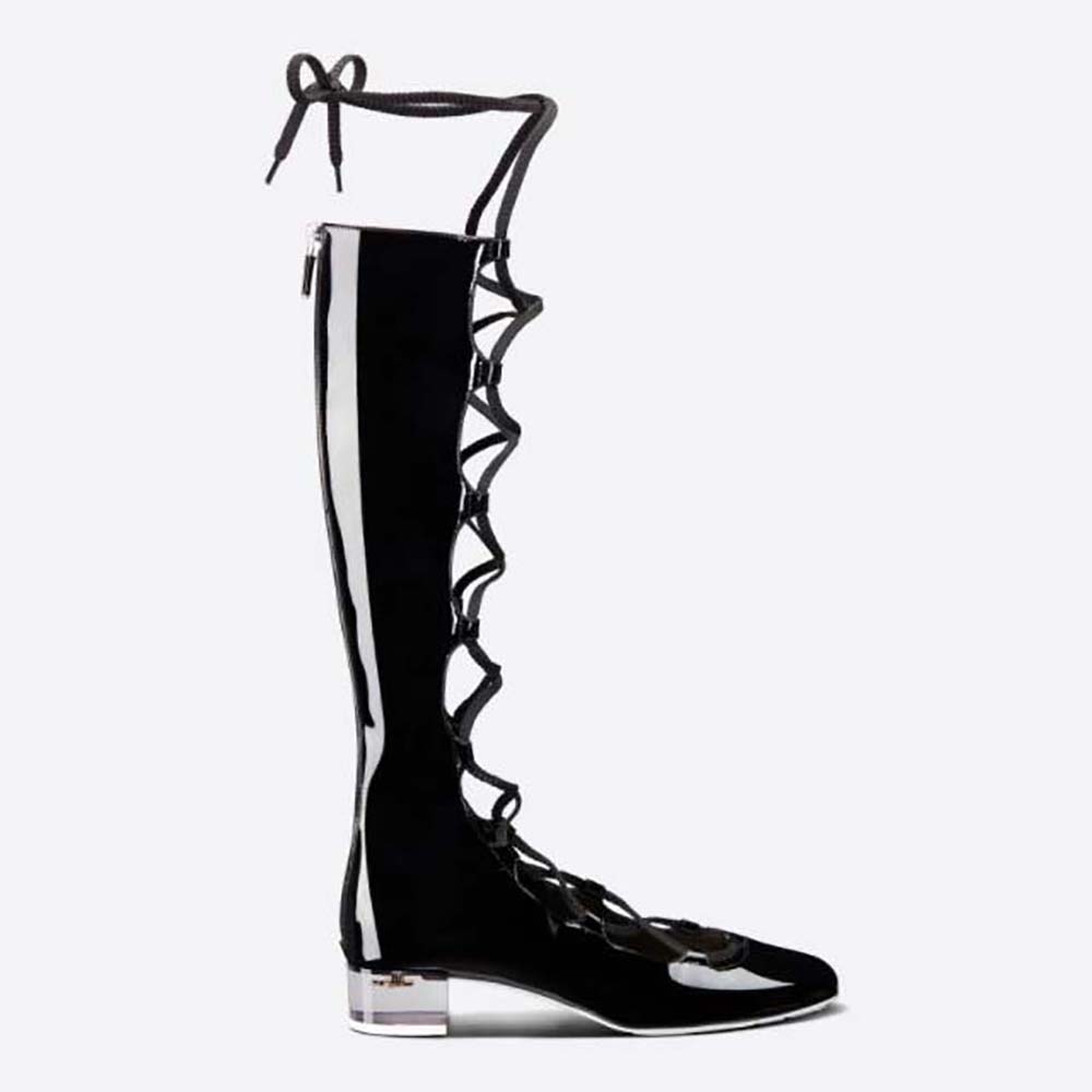 Side view of Dior Women Arty Lace-up Boot Black Patent Calfskin