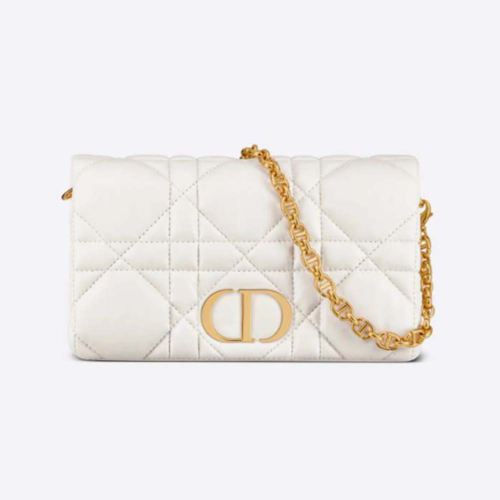Front angle of Dior Women Caro Macrocannage Pouch in white calfskin