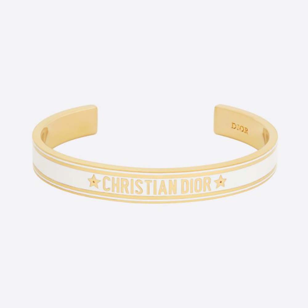Close-up of Dior Women Code Bangle Gold-Finish Metal and White Lacquer detail