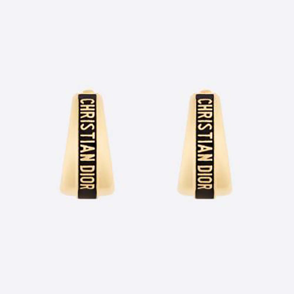 Front view of Dior Women Code Earrings Gold-Finish Metal and Black Lacquer