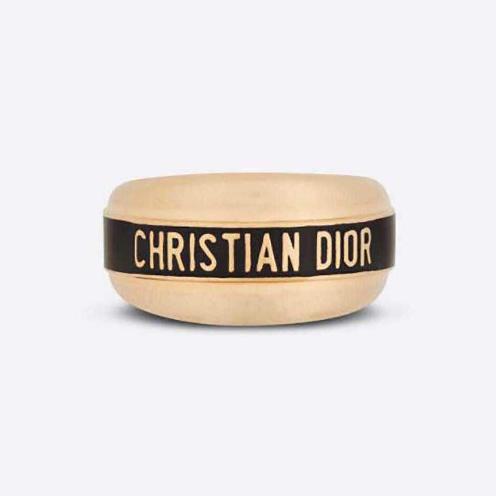 Close-up of Dior Women Code Ring Gold-Finish Metal and Black Lacquer