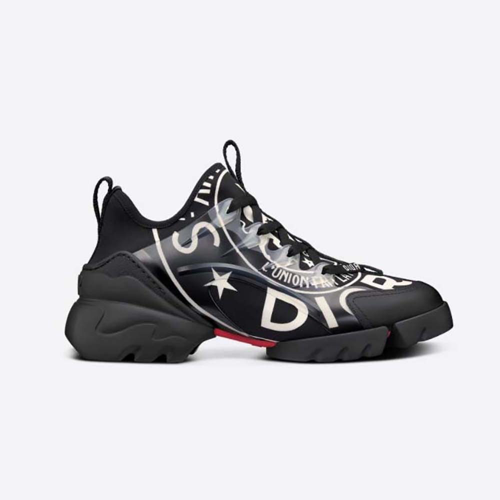 Side view of Dior Women D-Connect Sneaker Black Technical Fabric with Dior Union Print