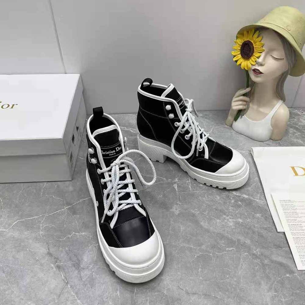 Top angle showing lace-up closure on Dior Women D-Rise Ankle Boot Black