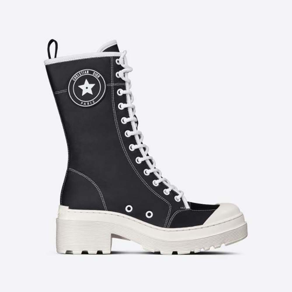 Side profile of Dior Women D-Rise Boot Black Technical Fabric and Calfskin