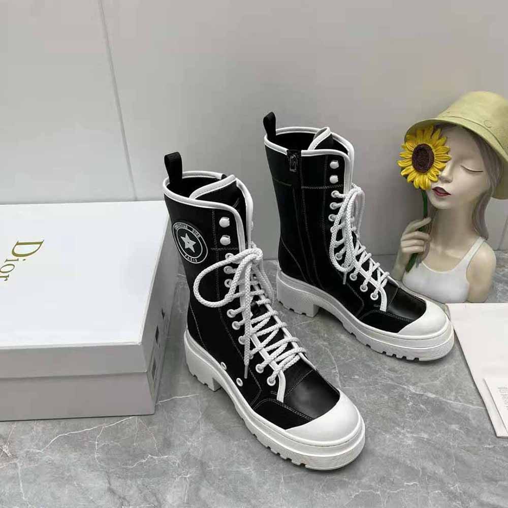 Top view showing lace-up closure and padded tongue of Dior Women D-Rise Boot