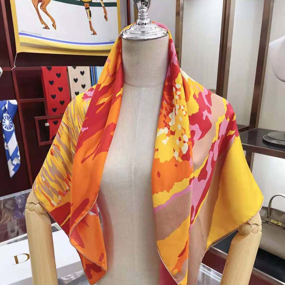 Draped styling shot of Dior Women D-Wood Square Scarf in silk
