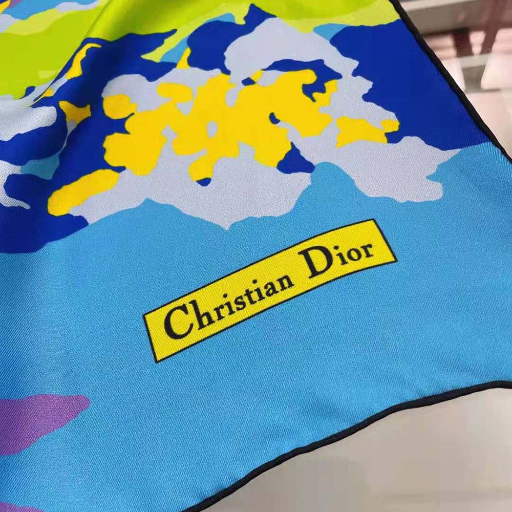 Dior Women D-Wood Square Scarf Multicolor Silk Twill-Blue - image 8