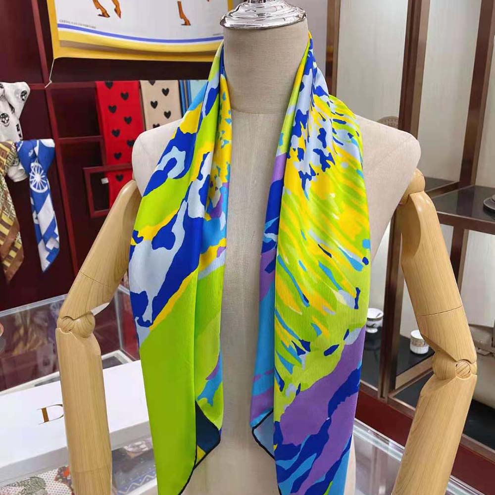 Folded Dior Women D-Wood Square Scarf highlighting silk texture
