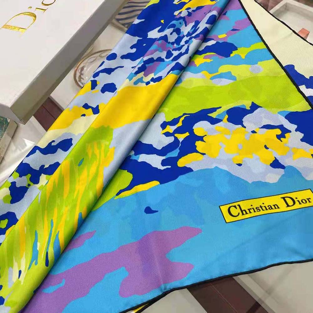 Dior Women D-Wood Square Scarf Multicolor Silk Twill-Blue - image 5