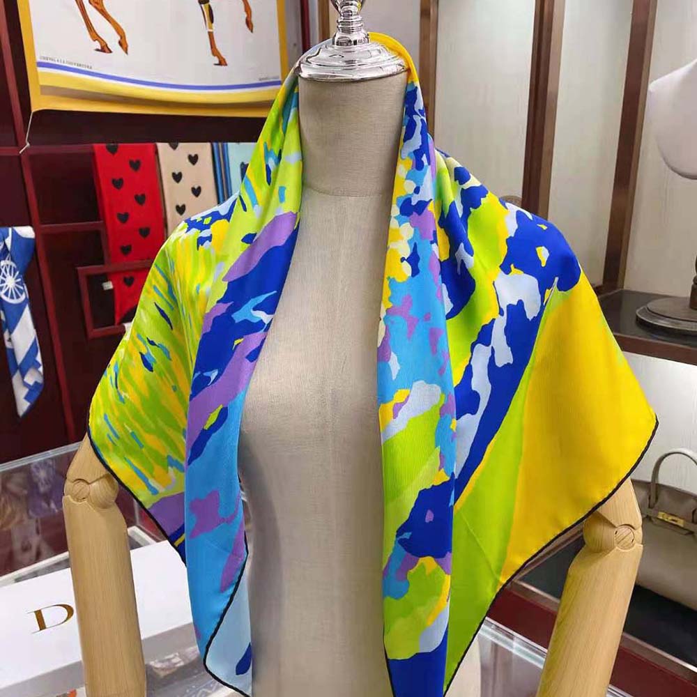 Dior Women D-Wood Square Scarf Multicolor Silk Twill-Blue - image 4