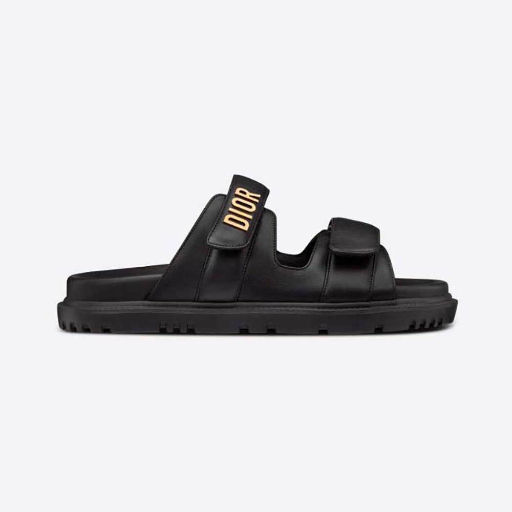 Side view of Dior Women DiorAct Slide Black Lambskin sandal
