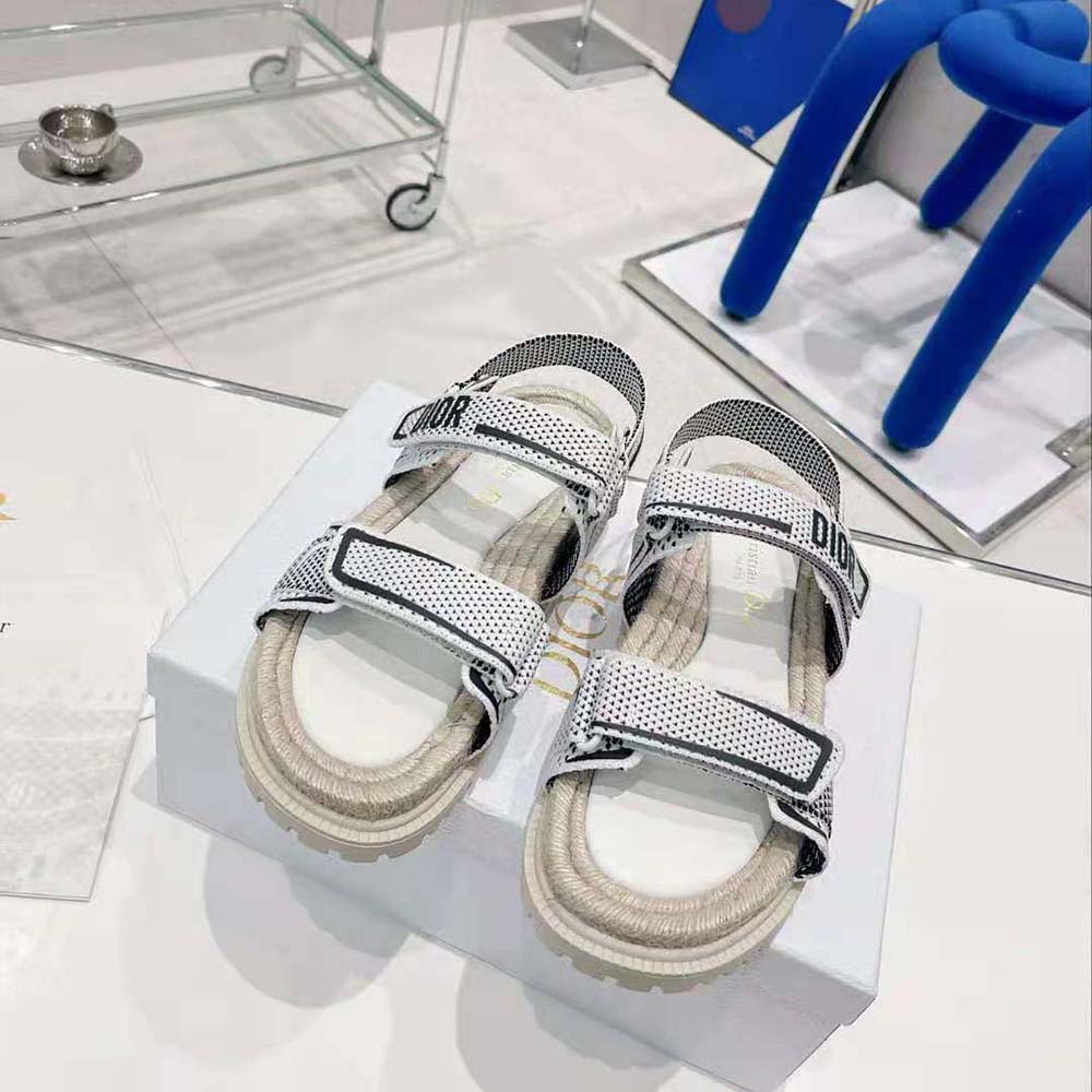 Close-up of black technical mesh and rubber sole on Dior Women Dioract Sandal