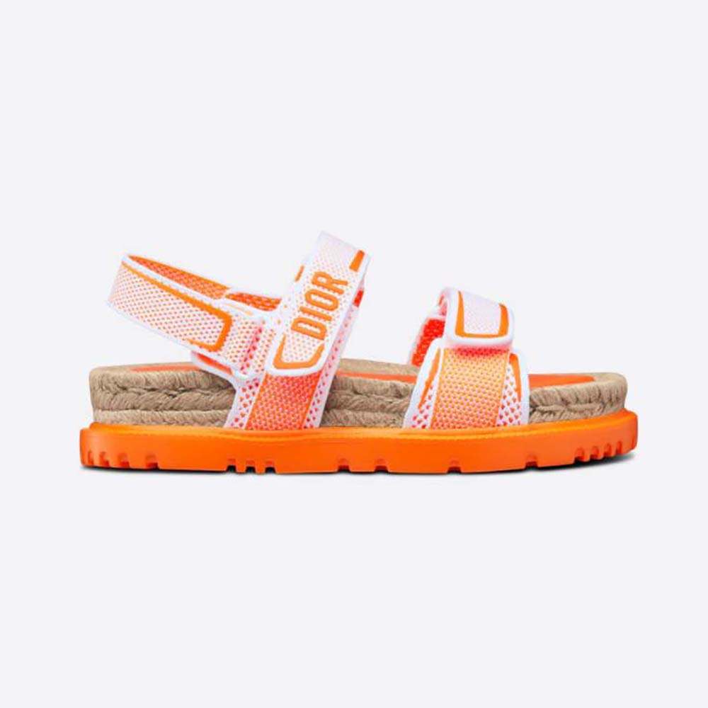 Side view of Dior Women Dioract Sandal in white and bright orange